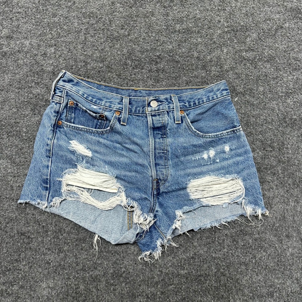Levi's Shorts Womens Size 30 Blue Distressed Cutoff Cotton Denim 501 Button Fly